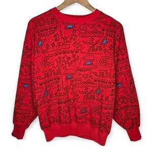 L. Simsbury Haring Style Pattern Sweater Women's Artistic Art Deco Graffiti M